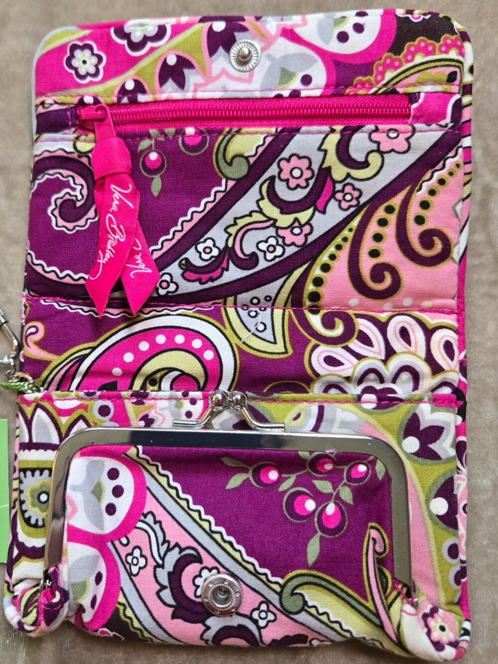 NWT Vera Bradley One For The Money Wallet Very Berry Paisley Kisslock ID Case